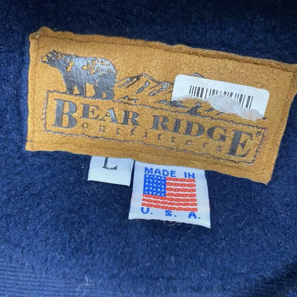 VTG Bear Ridge Outfitters USA Fleece Jacket Adult L USA Made Stars Big Flag 90s - Picture 5 of 10